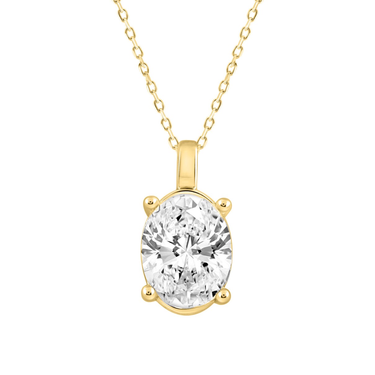 LADIES SOLITAIRE PENDANT 2CT OVAL DIAMOND 14K YELLOW GOLD