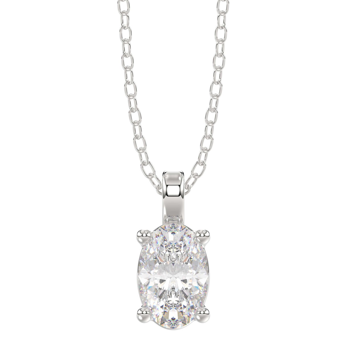 LADIES SOLITAIRE PENDANT 3CT OVAL DIAMOND 14K WHITE GOLD