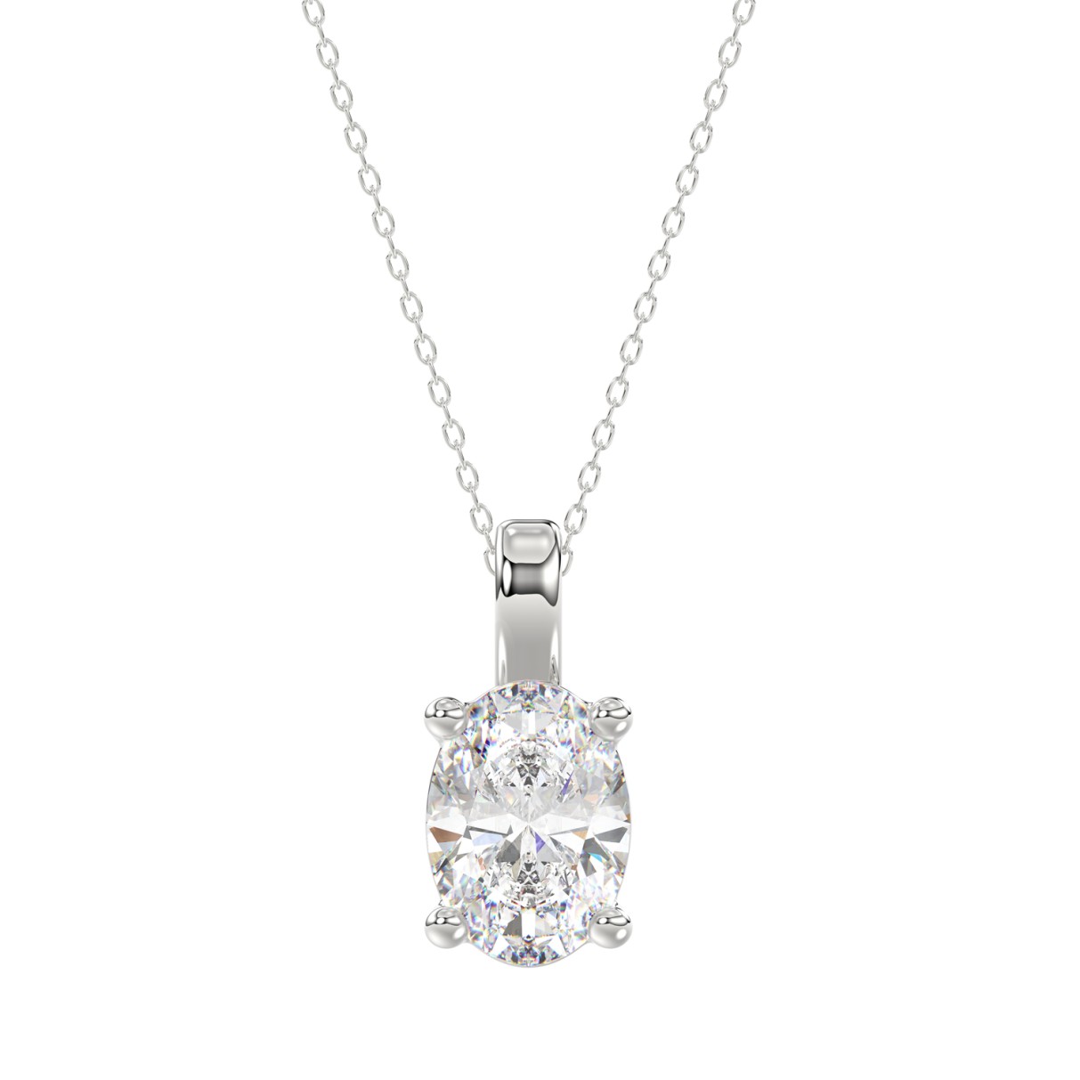 LADIES SOLITAIRE PENDANT 3CT OVAL DIAMOND 14K WHITE GOLD