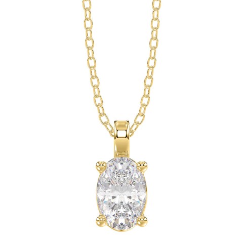 LADIES SOLITAIRE PENDANT 3CT OVAL DIAMOND 14K YELLOW GOLD