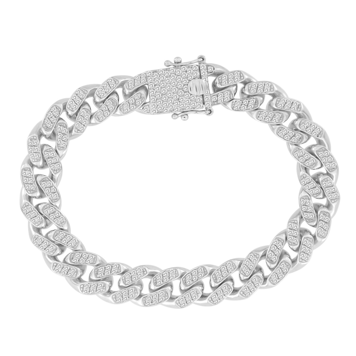 MENS BRACELET 2 7/8CT ROUND DIAMOND 14K WHITE GOLD 