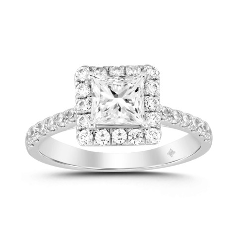 LADIES RING 3/4CT ROUND/PRINCESS DIAMOND 14K WHITE GOLD (CENTER STONE PRINCESS DIAMOND 1/2CT)