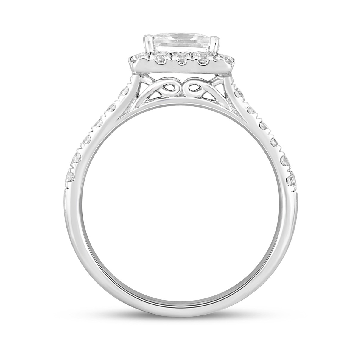 LADIES RING 0.75CT ROUND/PRINCESS DIAMOND 14K WHITE GOLD (CENTER STONE PRINCESS DIAMOND 1/2CT)