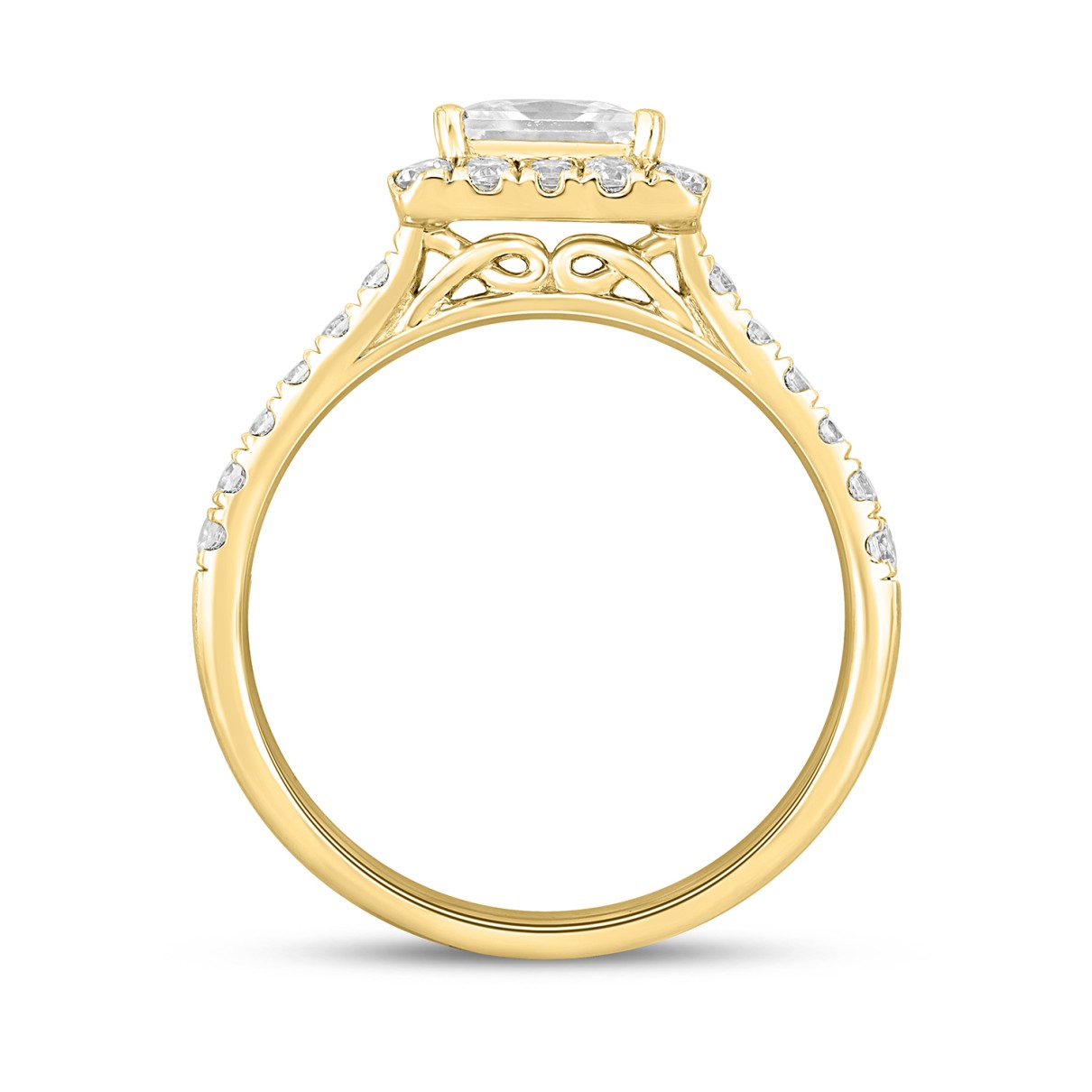 LADIES RING 0.75CT ROUND/PRINCESS DIAMOND 14K YELLOW GOLD (CENTER STONE PRINCESS DIAMOND 1/2CT)