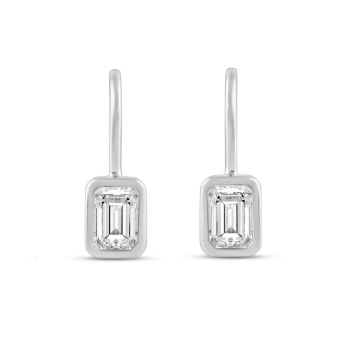 LADIES EARRINGS 1.00CT EMERALD DIAMOND 14K WHITE GOLD