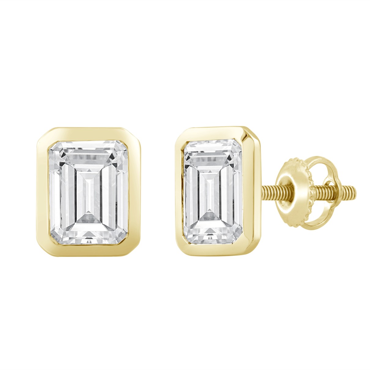 LADIES SOLITAIRE EARRINGS 4.00CT EMERALD DIAMOND 14K YELLOW GOLD