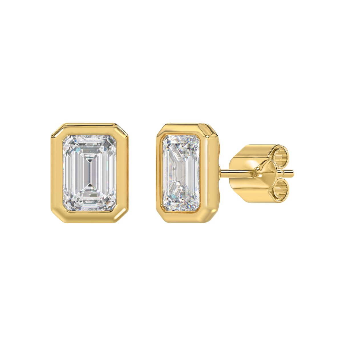 LADIES SOLITAIRE EARRINGS 4.00CT EMERALD DIAMOND 14K YELLOW GOLD