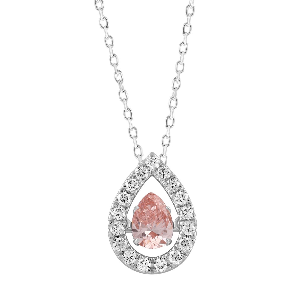 LADIES PENDANT WITH CHAIN 3/4CT ROUND/PEAR DIAMOND...