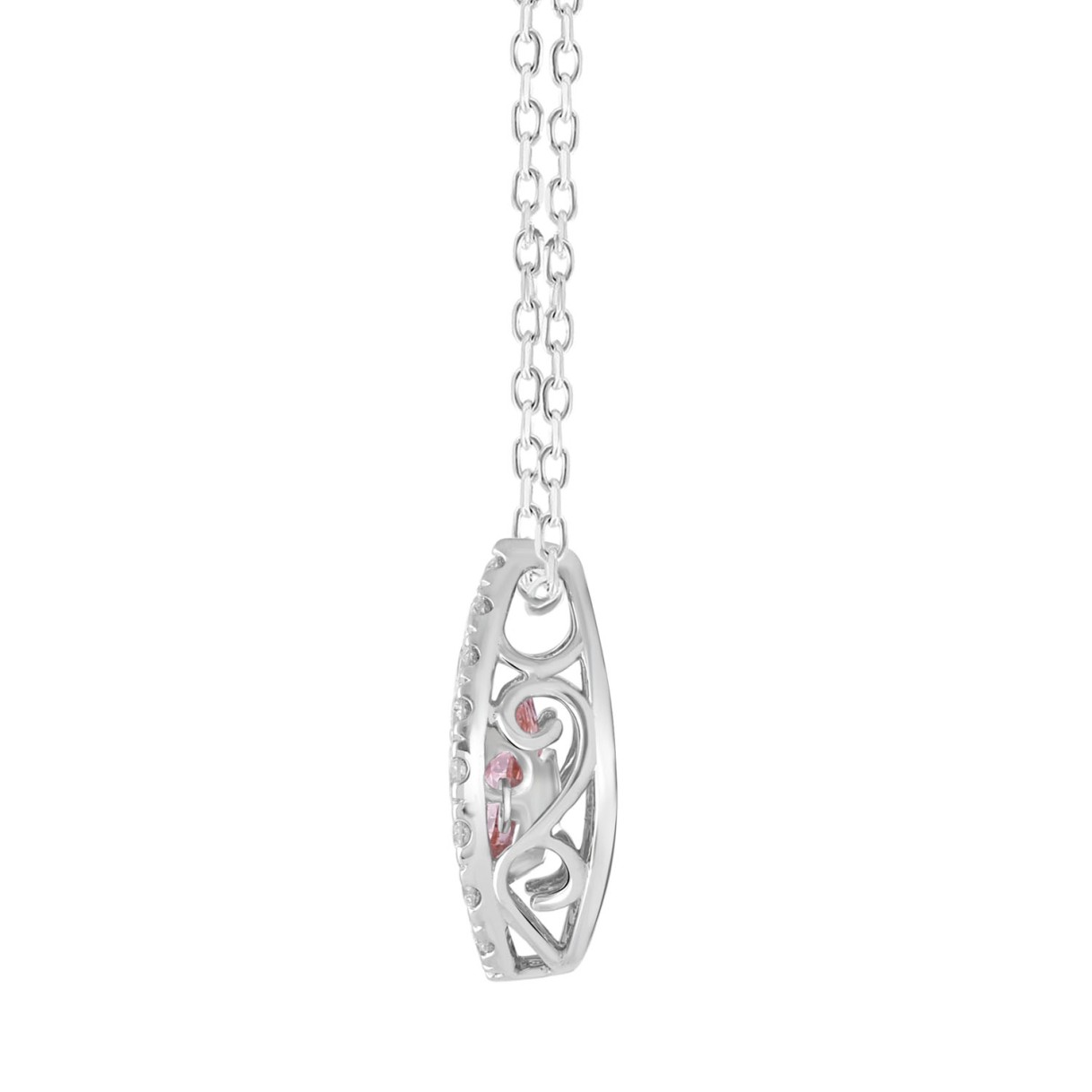 LADIES PENDANT WITH CHAIN 3/4CT ROUND/PEAR DIAMOND 14K WHITE GOLD (CENTER STONE PINK PEAR DIAMOND 1/2CT)