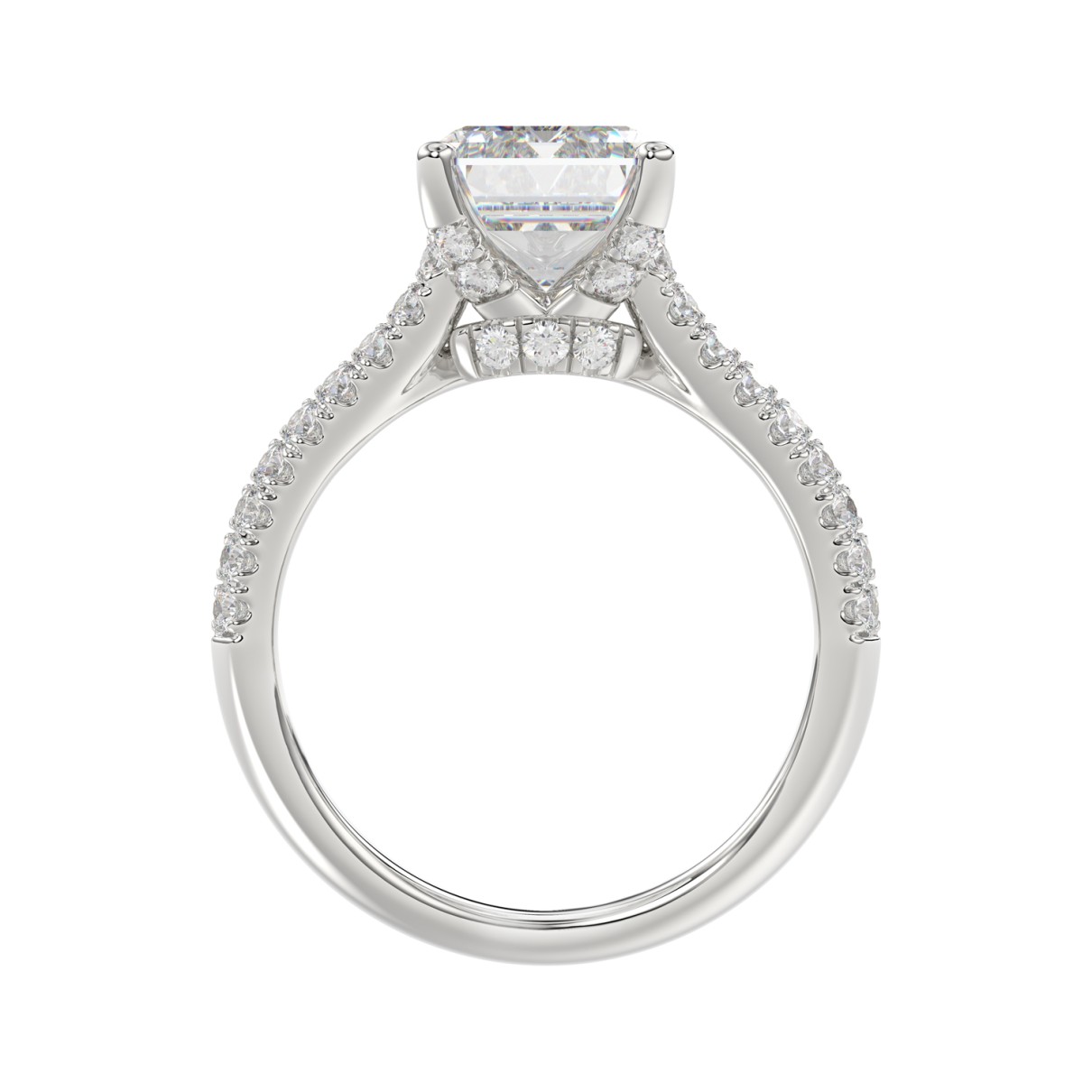 14K WHITE GOD 1 1/4CT ROUND/BAGUETTE/RADIANT DIAMOND SEMI MOUNT LADIES RING (CENTER STONE RADIANT DIAMOND 4.00CT)