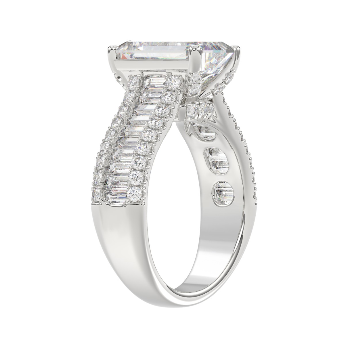 14K WHITE GOD 1 1/4CT ROUND/BAGUETTE/RADIANT DIAMOND SEMI MOUNT LADIES RING (CENTER STONE RADIANT DIAMOND 4.00CT)