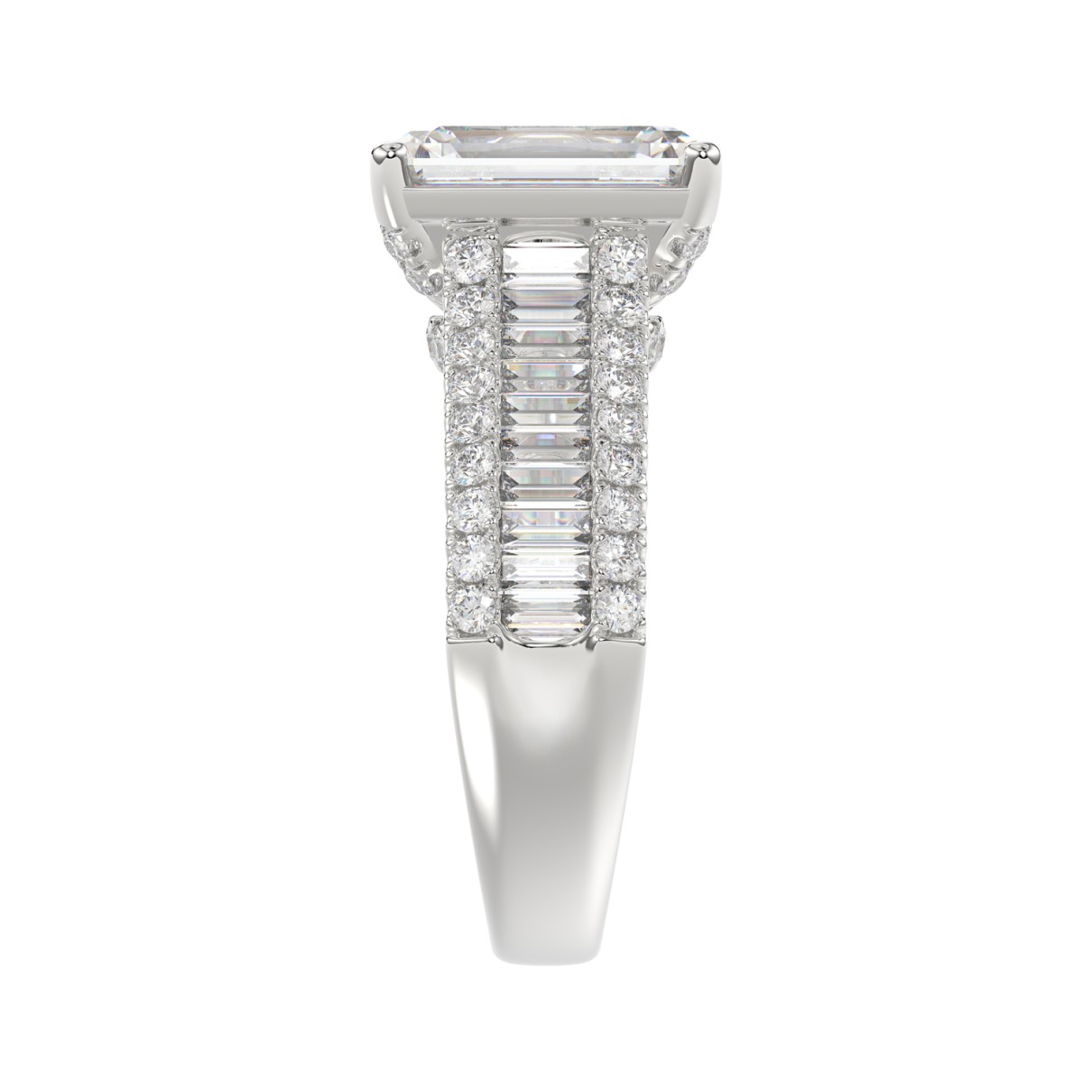 14K WHITE GOD 1 1/4CT ROUND/BAGUETTE/RADIANT DIAMOND SEMI MOUNT LADIES RING (CENTER STONE RADIANT DIAMOND 4.00CT)