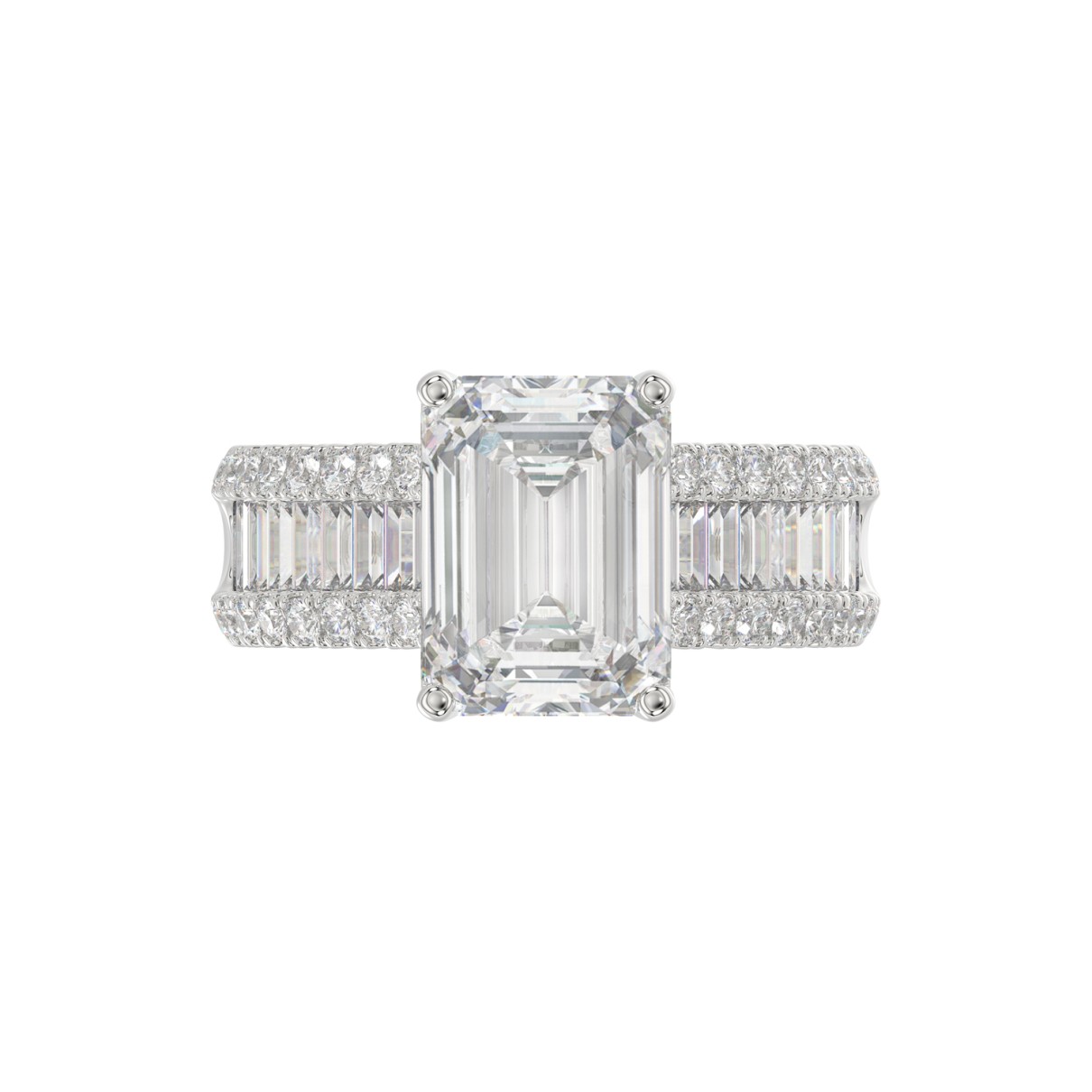 14K WHITE GOD 1 1/4CT ROUND/BAGUETTE/RADIANT DIAMOND SEMI MOUNT LADIES RING (CENTER STONE RADIANT DIAMOND 4.00CT)