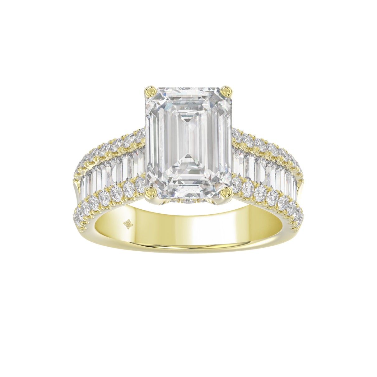 14K YELLOW GOD 1 1/4CT ROUND/BAGUETTE/RADIANT DIAMOND SEMI MOUNT LADIES RING (CENTER STONE RADIANT DIAMOND 4.00CT)