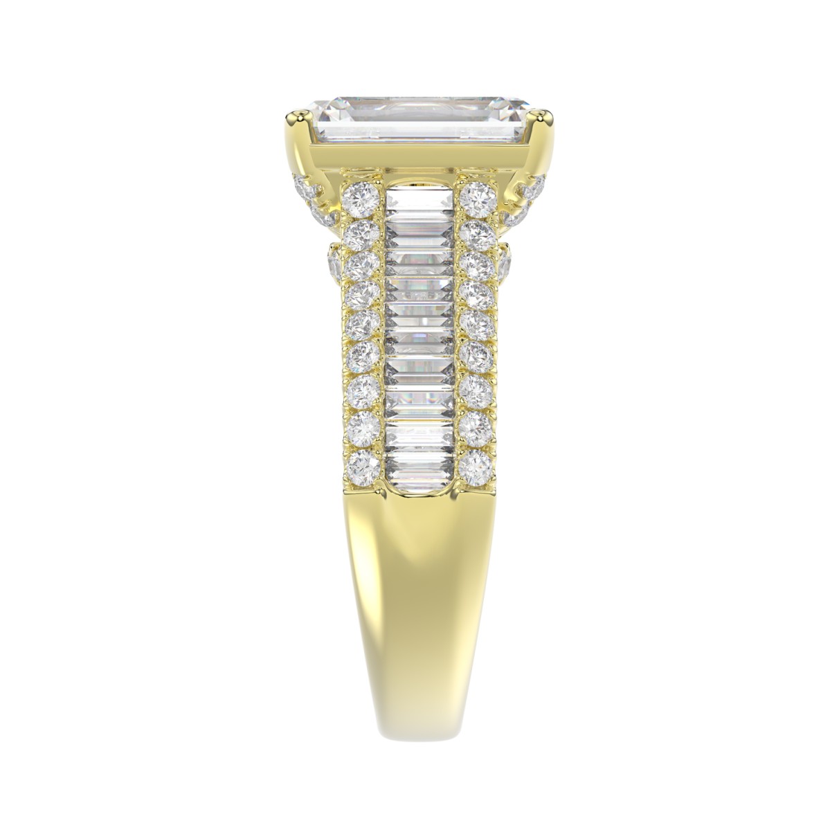 14K YELLOW GOD 1 1/4CT ROUND/BAGUETTE/RADIANT DIAMOND SEMI MOUNT LADIES RING (CENTER STONE RADIANT DIAMOND 4.00CT)