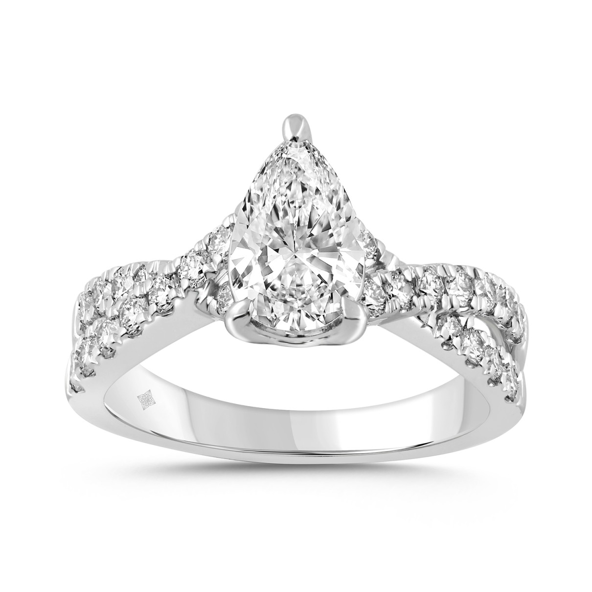 LADIES RING 1 1/2CT ROUND/PEAR DIAMOND 18K WHITE GOLD (CENTER STONE PEAR DIAMOND 1.00CT)