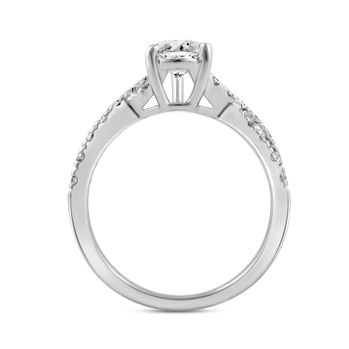 LADIES RING 1 1/2CT ROUND/PEAR DIAMOND 18K WHITE GOLD (CENTER STONE PEAR DIAMOND 1.00CT)