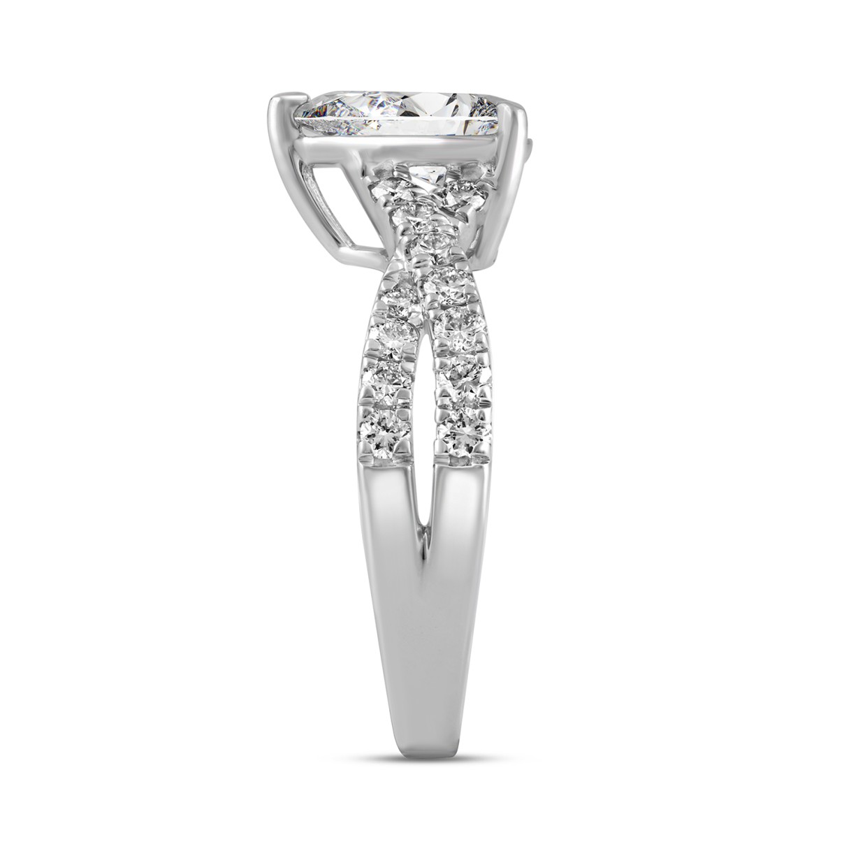 LADIES RING 1 1/2CT ROUND/PEAR DIAMOND 18K WHITE GOLD (CENTER STONE PEAR DIAMOND 1.00CT)