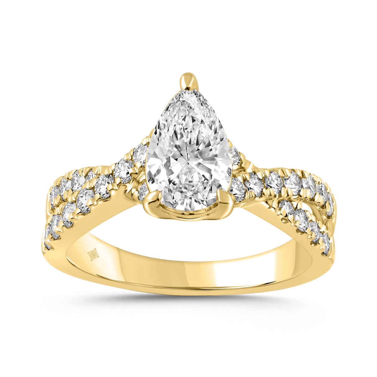 LADIES RING 1 1/2CT ROUND/PEAR DIAMOND 18K YELLOW ...