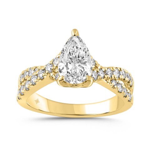 LADIES RING 1 1/2CT ROUND/PEAR DIAMOND 18K YELLOW GOLD (CENTER STONE PEAR DIAMOND 1.00CT)