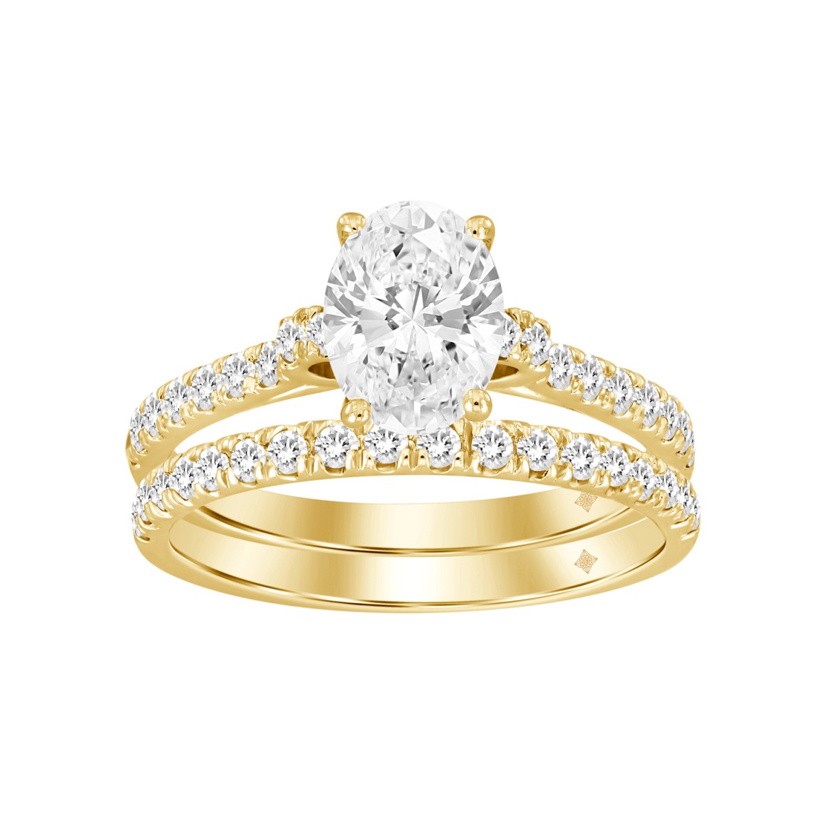 LADIES BRIDAL SET 1 1/2CT ROUND/OVAL DIAMOND 18K YELLOW GOLD (CENTER STONE OVAL DIAMOND 1.00CT)