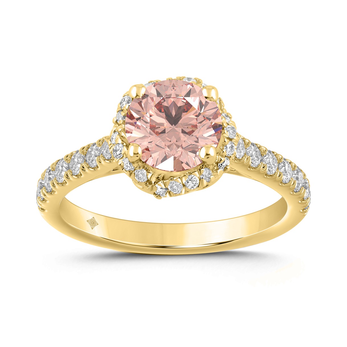 ETERNAL BLUSH COLLECTION LADIES RING 1 1/2CT ROUND DIAMOND 18K YELLOW GOLD (CENTER STONE PINK ROUND DIAMOND 1.00CT)