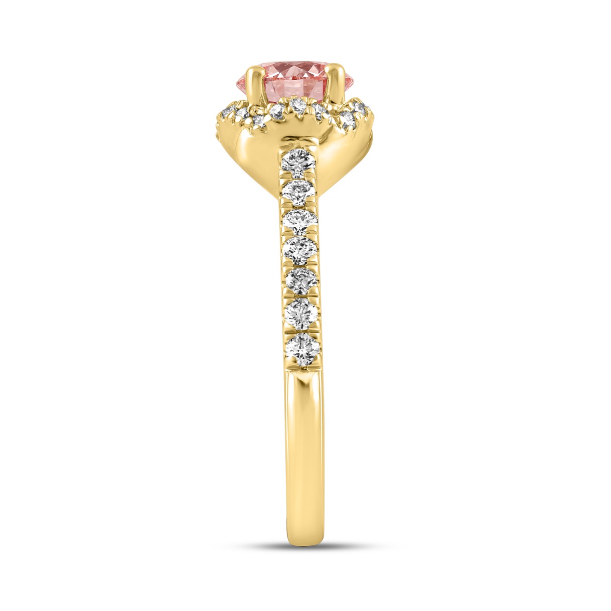 ETERNAL BLUSH COLLECTION LADIES RING 1 1/2CT ROUND DIAMOND 18K YELLOW GOLD (CENTER STONE PINK ROUND DIAMOND 1.00CT)