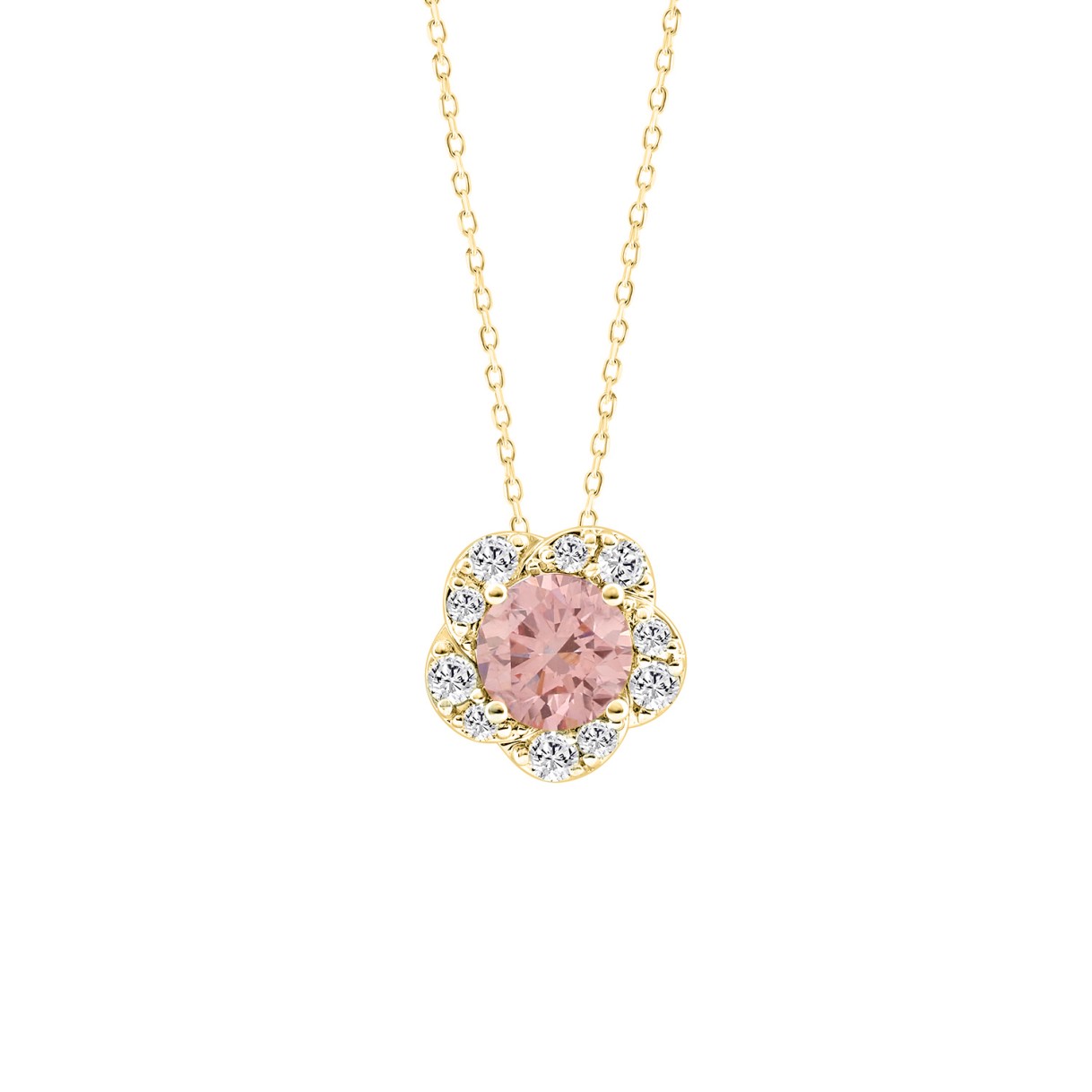 ETERNAL BLUSH COLLECTION LADIES PENDANT WITH CHAIN  1.00CT ROUND DIAMOND 18K YELLOW GOLD (CENTER STONE PINK ROUND DIAMOND 3/4CT)