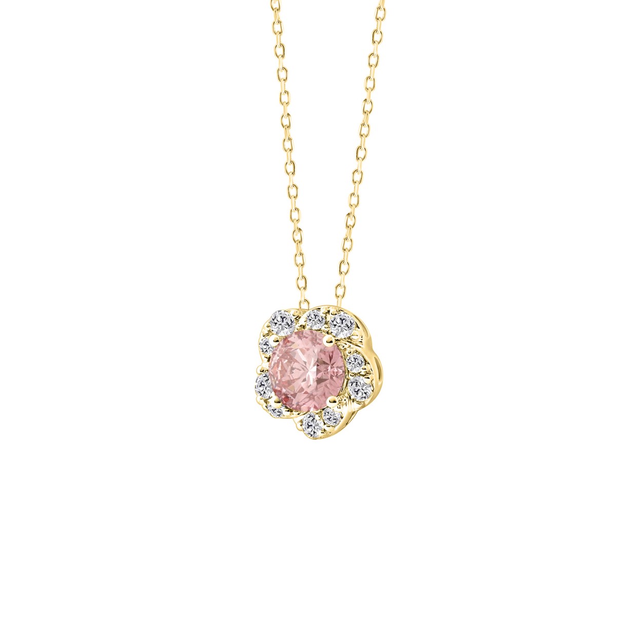 ETERNAL BLUSH COLLECTION LADIES PENDANT WITH CHAIN  1.00CT ROUND DIAMOND 18K YELLOW GOLD (CENTER STONE PINK ROUND DIAMOND 3/4CT)