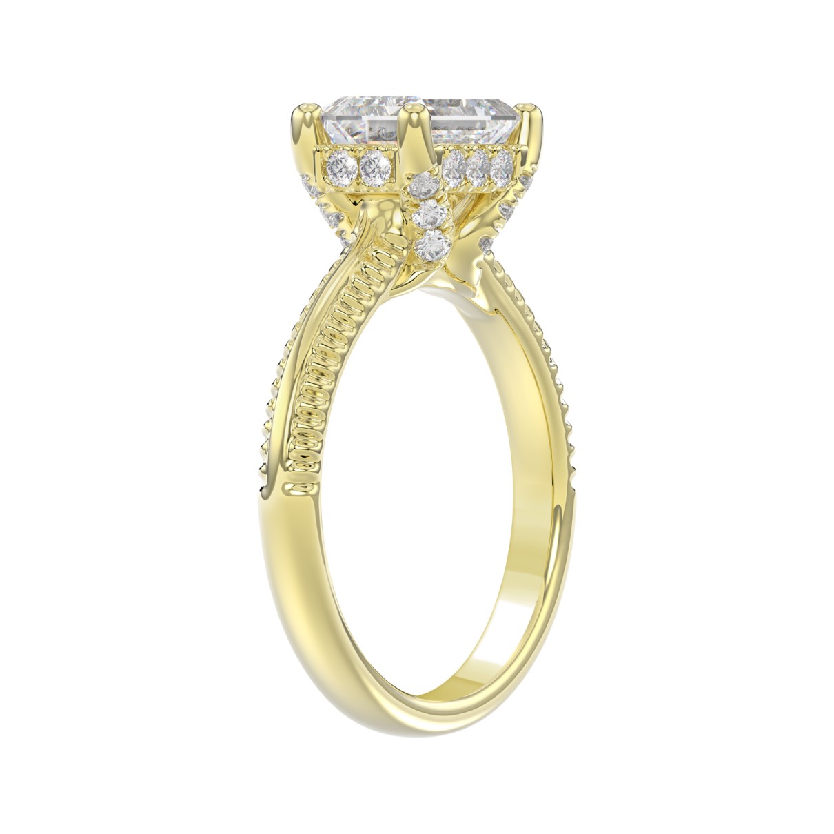 14K YELLOW GOLD 2 1/4CT ROUND/EMERALD DIAMOND LADIES RING (CENTER STONE EMERALD DIAMOND 2.00CT)