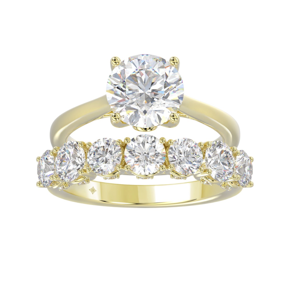 14K YELLOW GOLD 4.00CT ROUND DIAMOND BRIDAL SET (C...