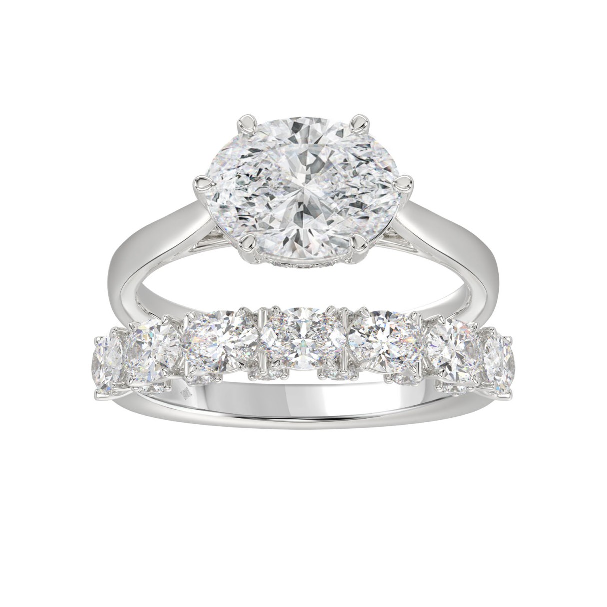 LADIES BRIDAL SET 3 1/3CT ROUND/OVAL DIAMOND 14K W...