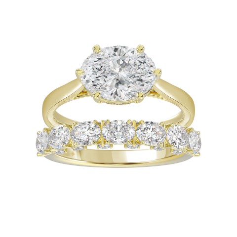 LADIES BRIDAL SET 3 1/3CT ROUND/OVAL DIAMOND 14K YELLOW GOLD 