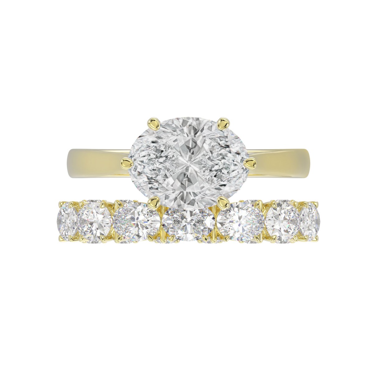 LADIES BRIDAL SET 3 1/3CT ROUND/OVAL DIAMOND 14K YELLOW GOLD 