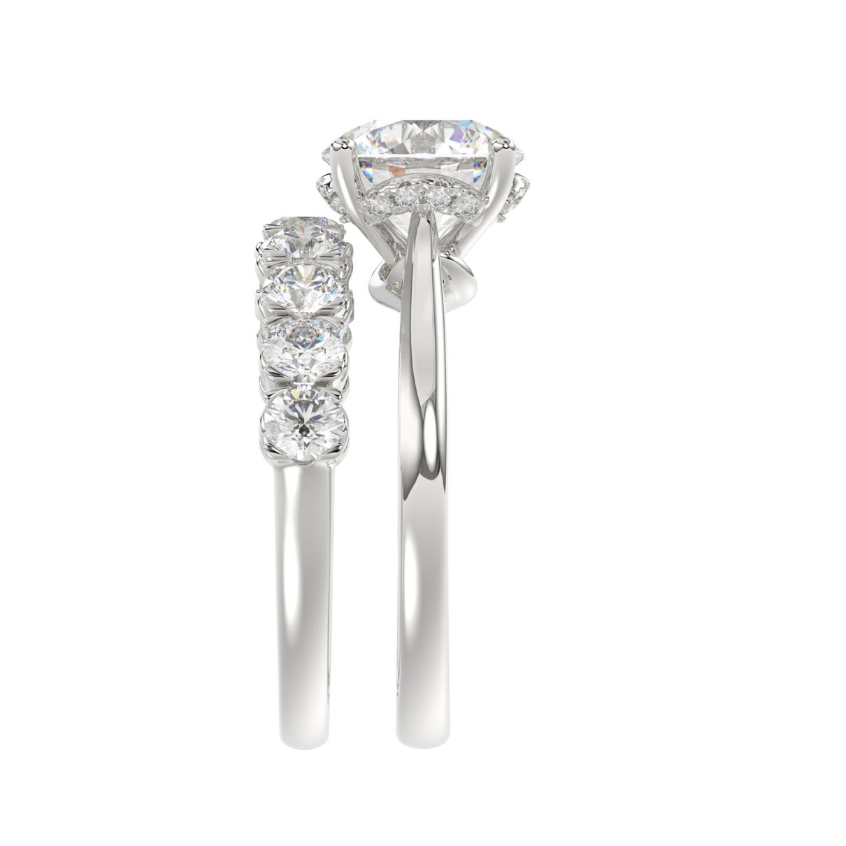 LADIES BRIDAL SET 4 1/10CT ROUND DIAMOND 14K WHITE GOLD (CENTER STONE ROUND DIAMOND 2 1/2CT)