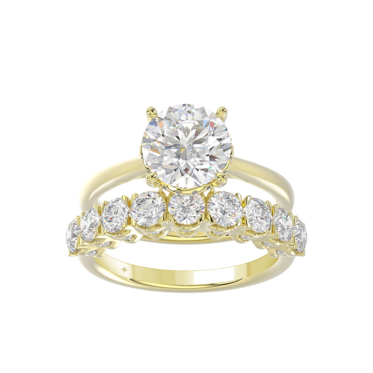 LADIES BRIDAL SET 4 1/10CT ROUND DIAMOND 14K YELLO...