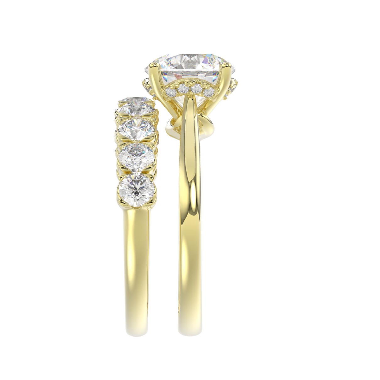 LADIES BRIDAL SET 4 1/10CT ROUND DIAMOND 14K YELLOW GOLD (CENTER STONE ROUND DIAMOND 2 1/2CT)