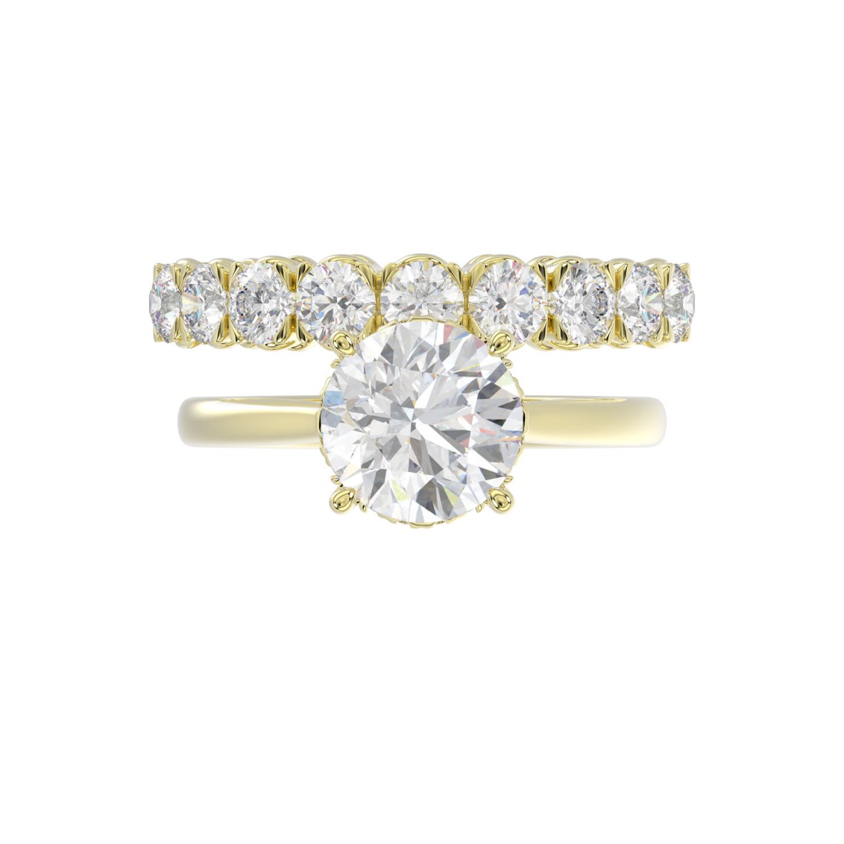 LADIES BRIDAL SET 4 1/10CT ROUND DIAMOND 14K YELLOW GOLD (CENTER STONE ROUND DIAMOND 2 1/2CT)