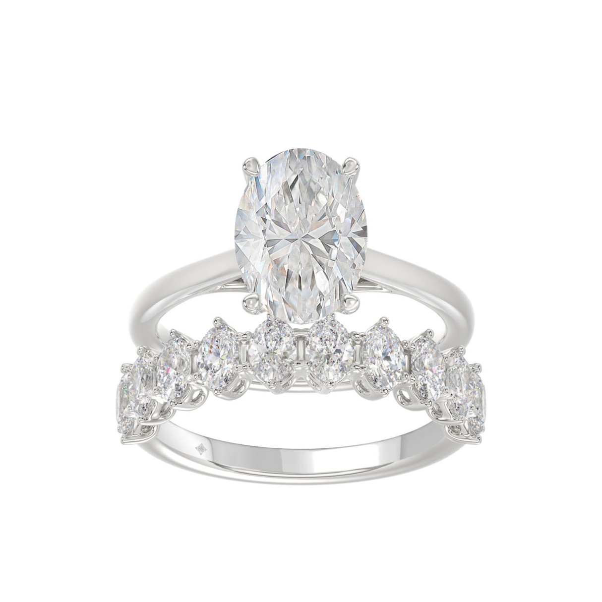 14K WHITE GOLD 4 1/2CT ROUND/OVAL DIAMOND LADIES BRIDAL SET (CENTER STONE OVAL DIAMOND 3.00CT)