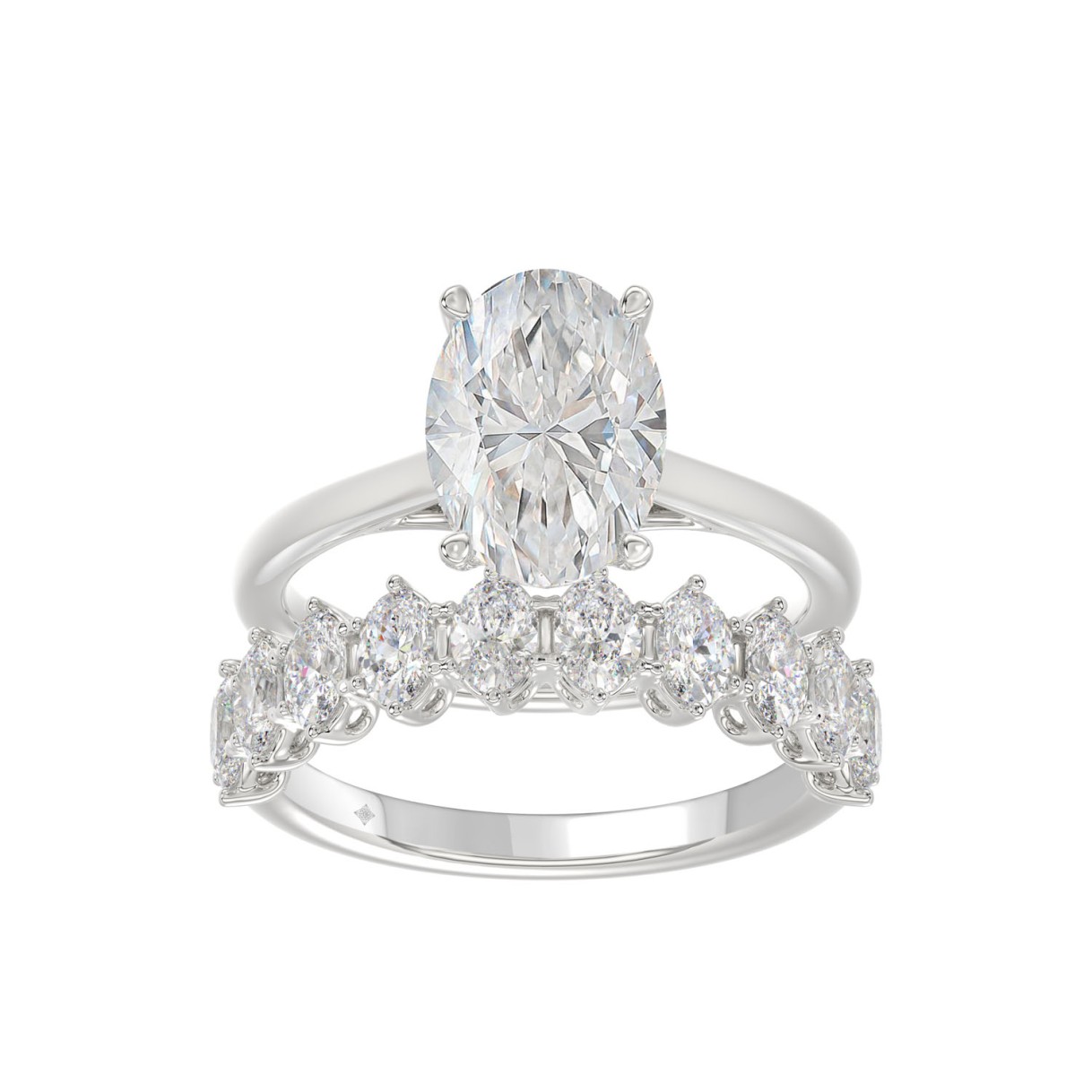 14K WHITE GOLD 4 1/2CT ROUND/OVAL DIAMOND LADIES BRIDAL SET (CENTER STONE OVAL DIAMOND 3.00CT)