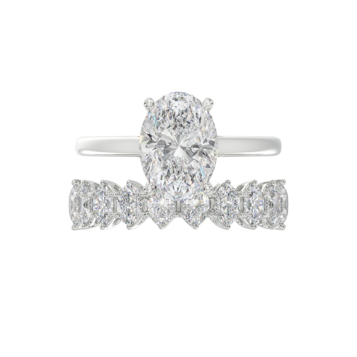 14K WHITE GOLD 4 1/2CT ROUND/OVAL DIAMOND LADIES BRIDAL SET (CENTER STONE OVAL DIAMOND 3.00CT)