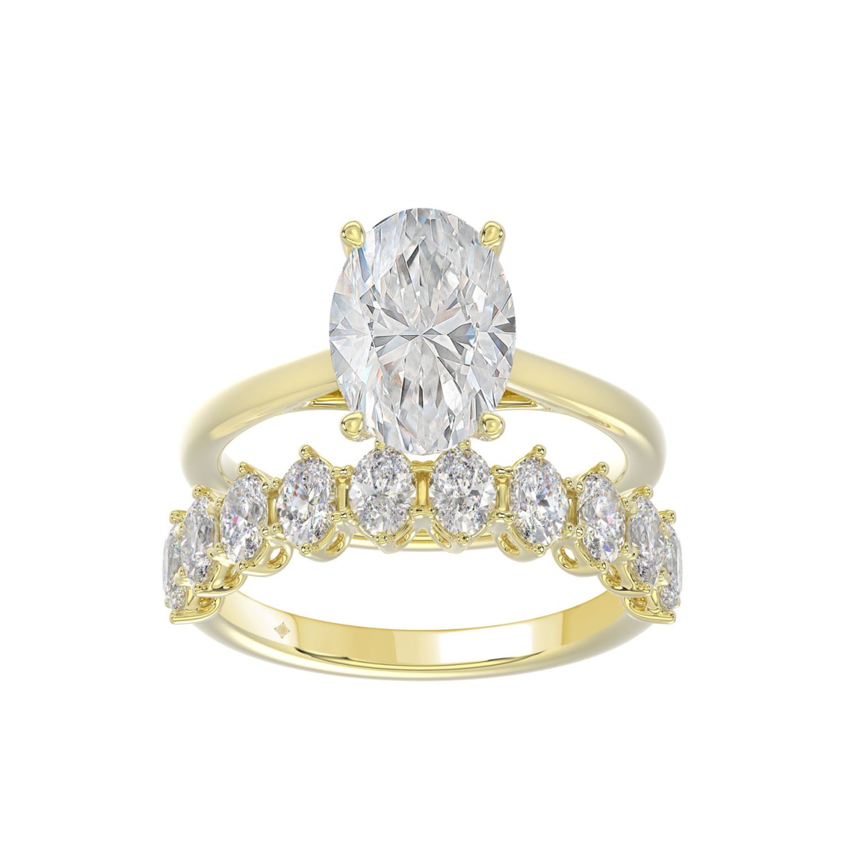 14K YELLOW GOLD 4 1/2CT ROUND/OVAL DIAMOND LADIES BRIDAL SET (CENTER STONE OVAL DIAMOND 3.00CT)