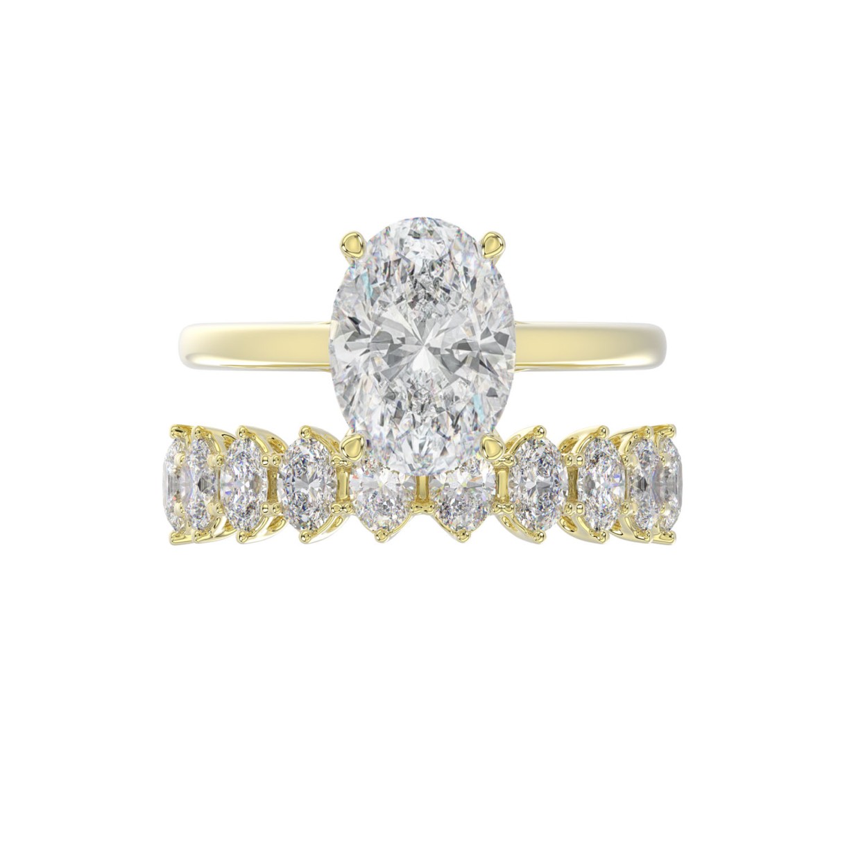 14K YELLOW GOLD 4 1/2CT ROUND/OVAL DIAMOND LADIES BRIDAL SET (CENTER STONE OVAL DIAMOND 3.00CT)