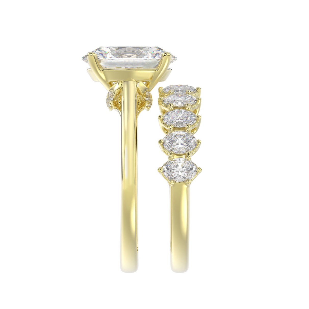 LADIES BRIDAL SET 4 1/2CT ROUND/OVAL DIAMOND 14K YELLOW GOLD (CENTER STONE OVAL DIAMOND 3.00CT)