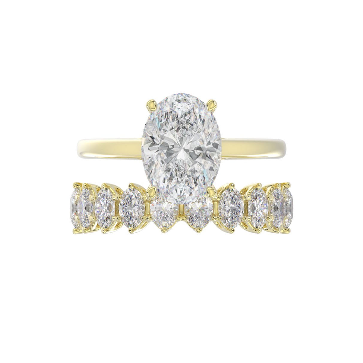 LADIES BRIDAL SET 4 1/2CT ROUND/OVAL DIAMOND 14K YELLOW GOLD (CENTER STONE OVAL DIAMOND 3.00CT)