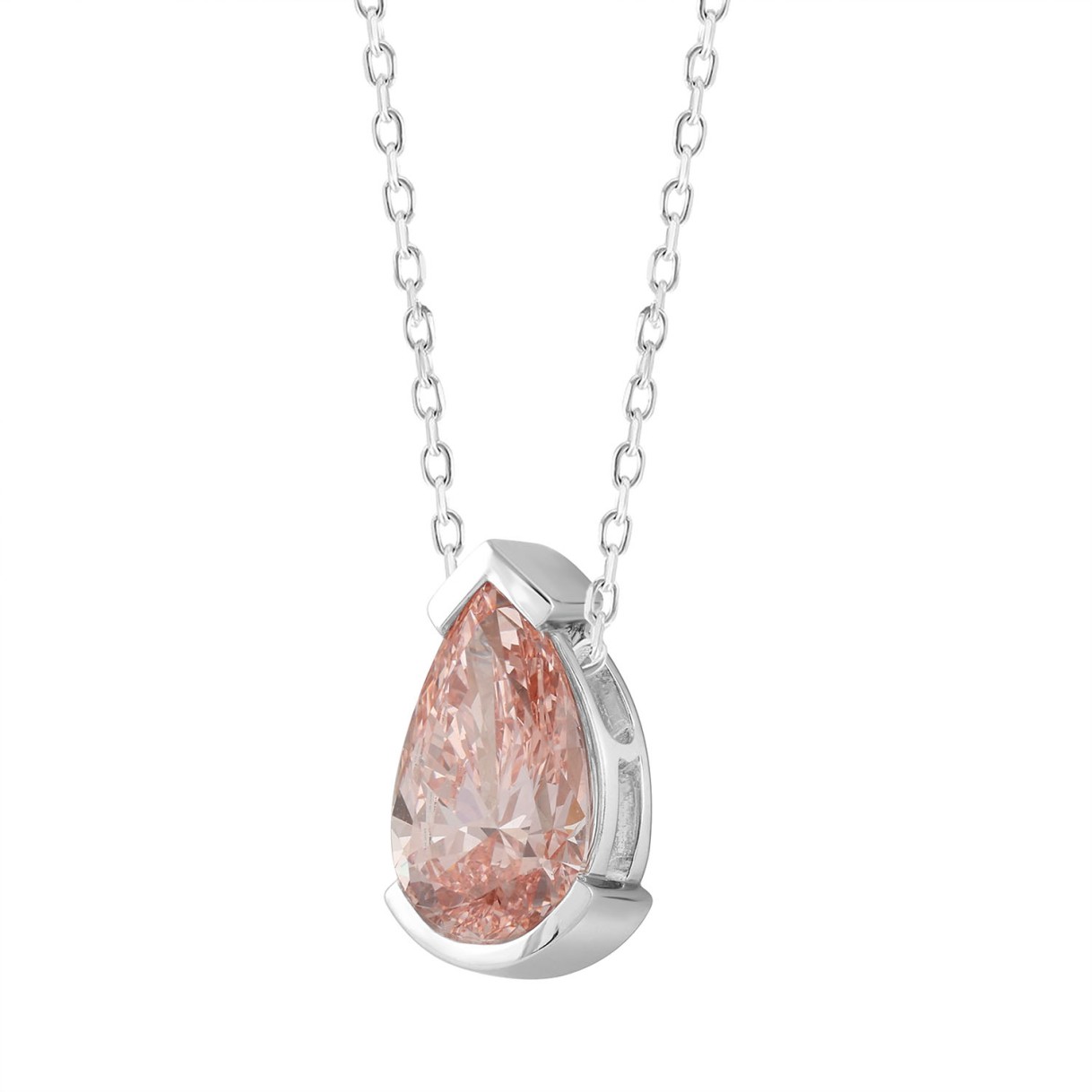ETERNAL BLUSH COLLECTION 1.00CT LADIES SOLITAIRE PENDANT WITH CHAIN PEAR DIAMOND 14K WHITE GOLD (CENTER STONE PINK PEAR DIAMOND 1CT)