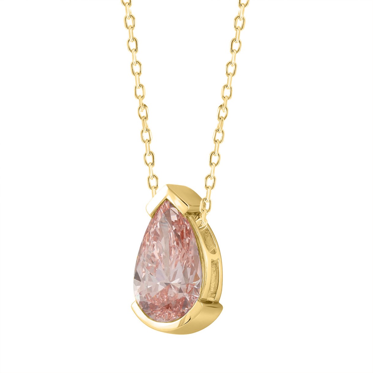 ETERNAL BLUSH COLLECTION 1.00CT LADIES SOLITAIRE PENDANT WITH CHAIN PEAR DIAMOND 14K YELLOW GOLD (CENTER STONE PINK PEAR DIAMOND 1CT)