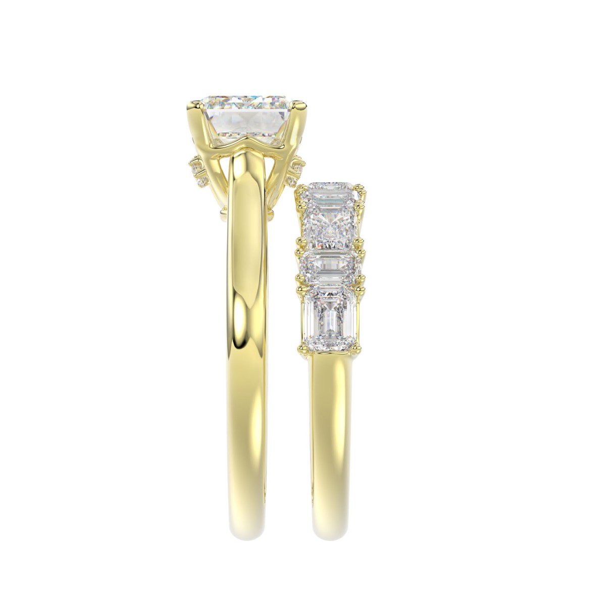 LADIES BRIDAL SET 3 1/2CT ROUND/EMERALD DIAMOND 14K YELLOW GOLD (CENTER STONE EMERALD DIAMOND 2.00CT)