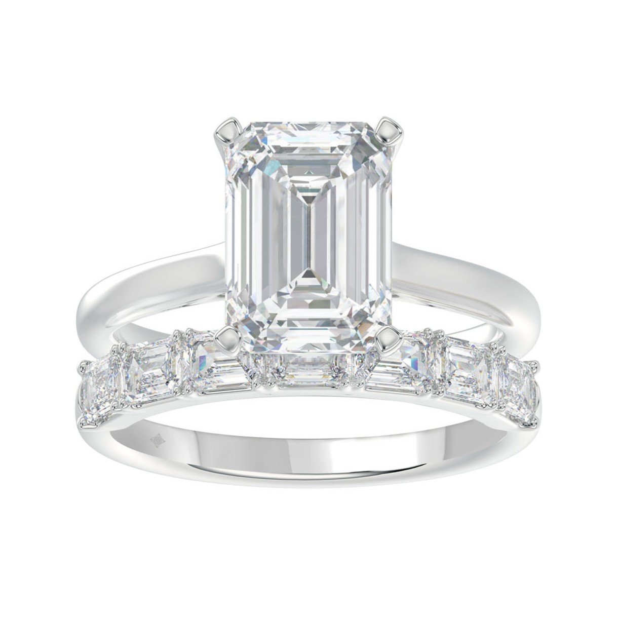 LADIES BRIDAL SET 3 7/8CT ROUND/EMERALD DIAMOND 14K WHITE GOLD (CENTER STONE EMERALD DIAMOND (2 1/2CT)
