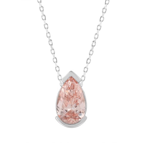 ETERNAL BLUSH COLLECTION 2.00CT LADIES SOLITAIRE PENDANT WITH CHAIN PEAR DIAMOND 14K WHITE GOLD (CENTER STONE PINK PEAR DIAMOND 2.00CT)